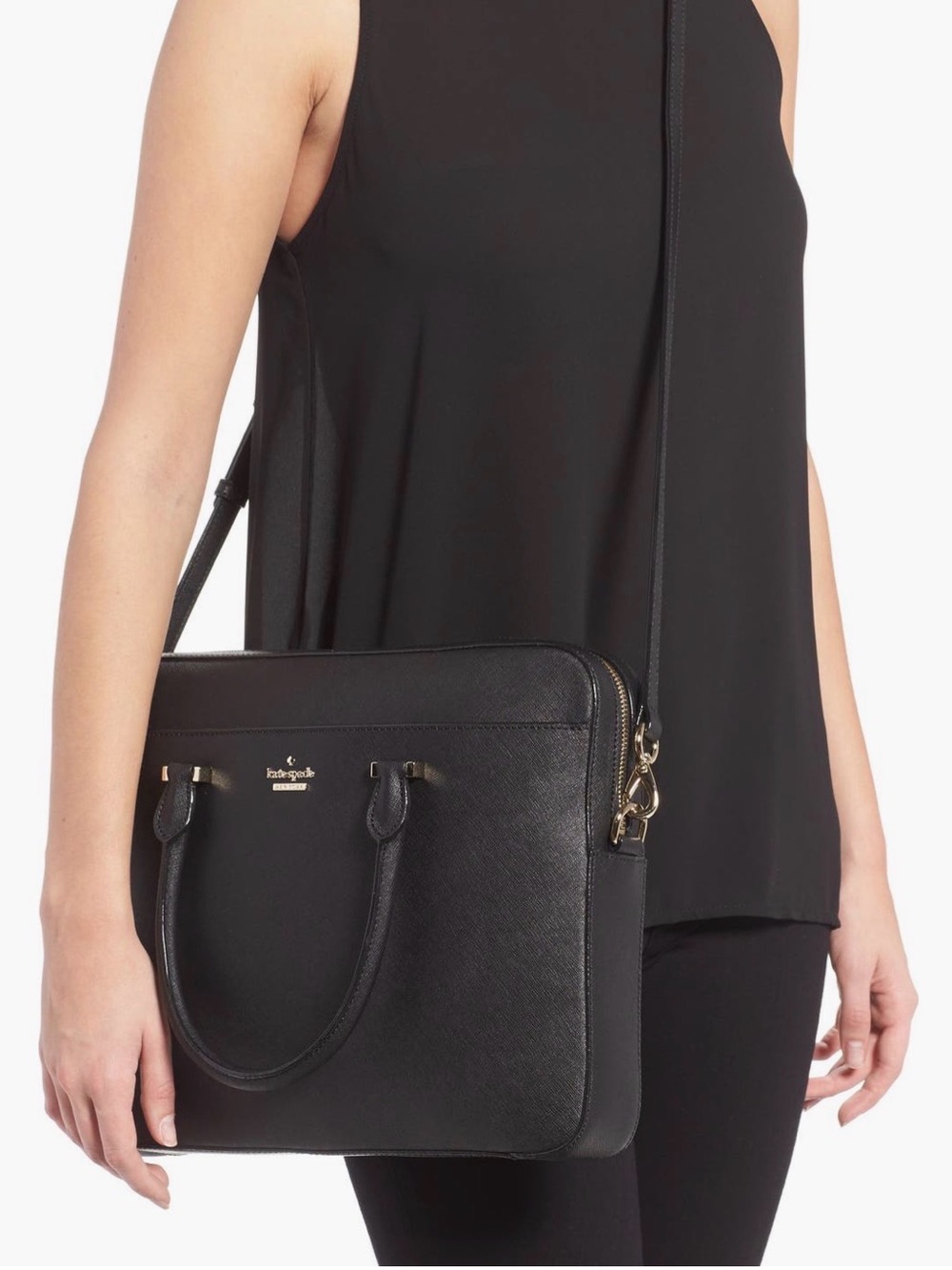Black Saffiano Leather Laptop Bag with Strap - Picture 9 of 9
